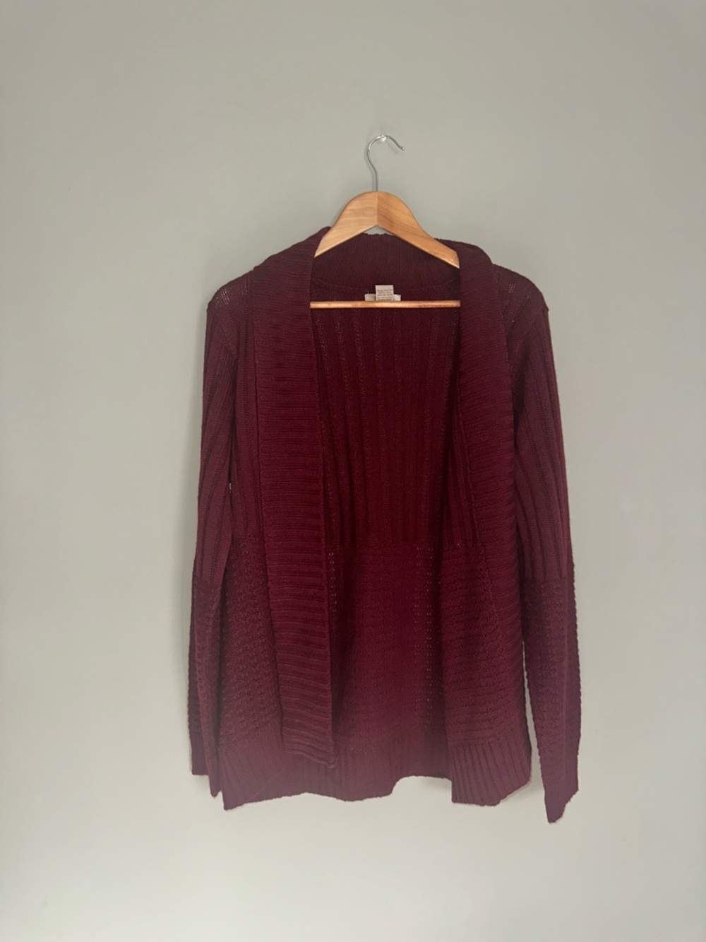 fresh Open-Front Wine Red Women’s Cardigan